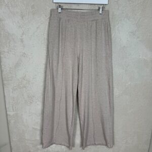 Yogalicious Dahlia Pant Terry Fleece Wide Leg Pintuck Oatmeal Heather Womens M